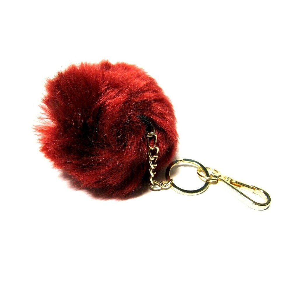 Keychain Pompom Maroon Red Fuzzy Chain Handle Key Fob